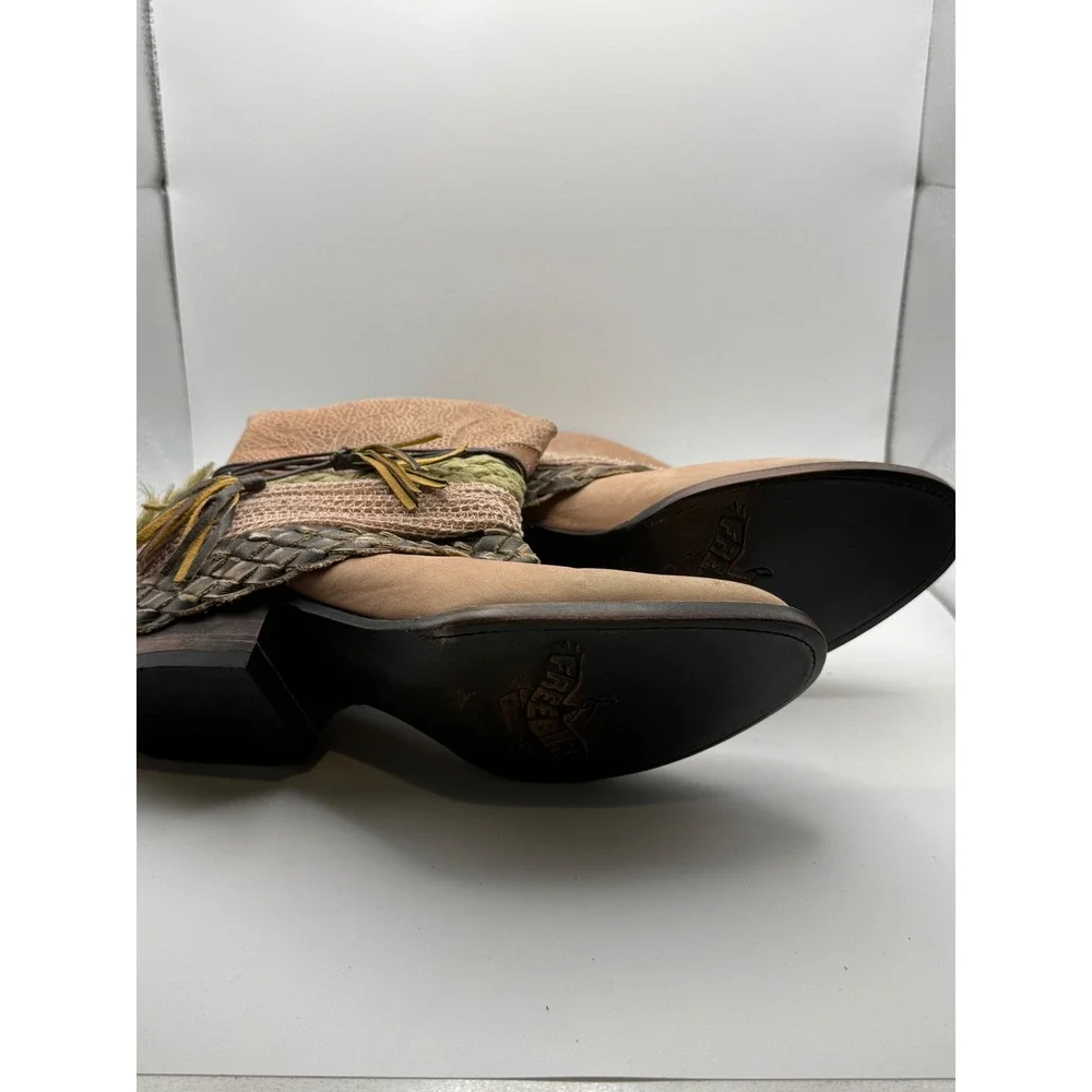 Freebird by‎ Steven Mezcal Tan Leather Boho Western Ankle Boots Womens 7M